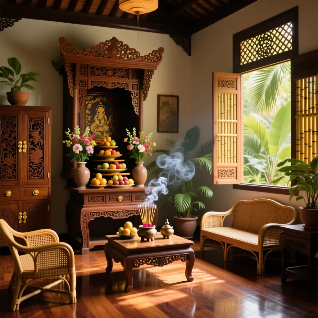 Các phong cách thiết kế nội thất: Á Đông truyền thống với gỗ chạm khắc và mây đan.