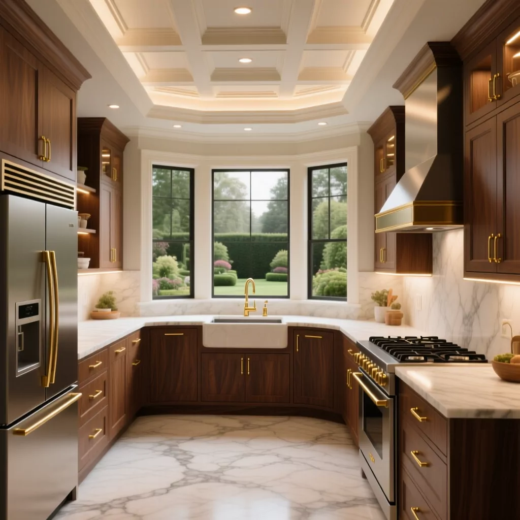 Các phong cách thiết kế nội thất: gam nâu gỗ và đá cẩm thạch.