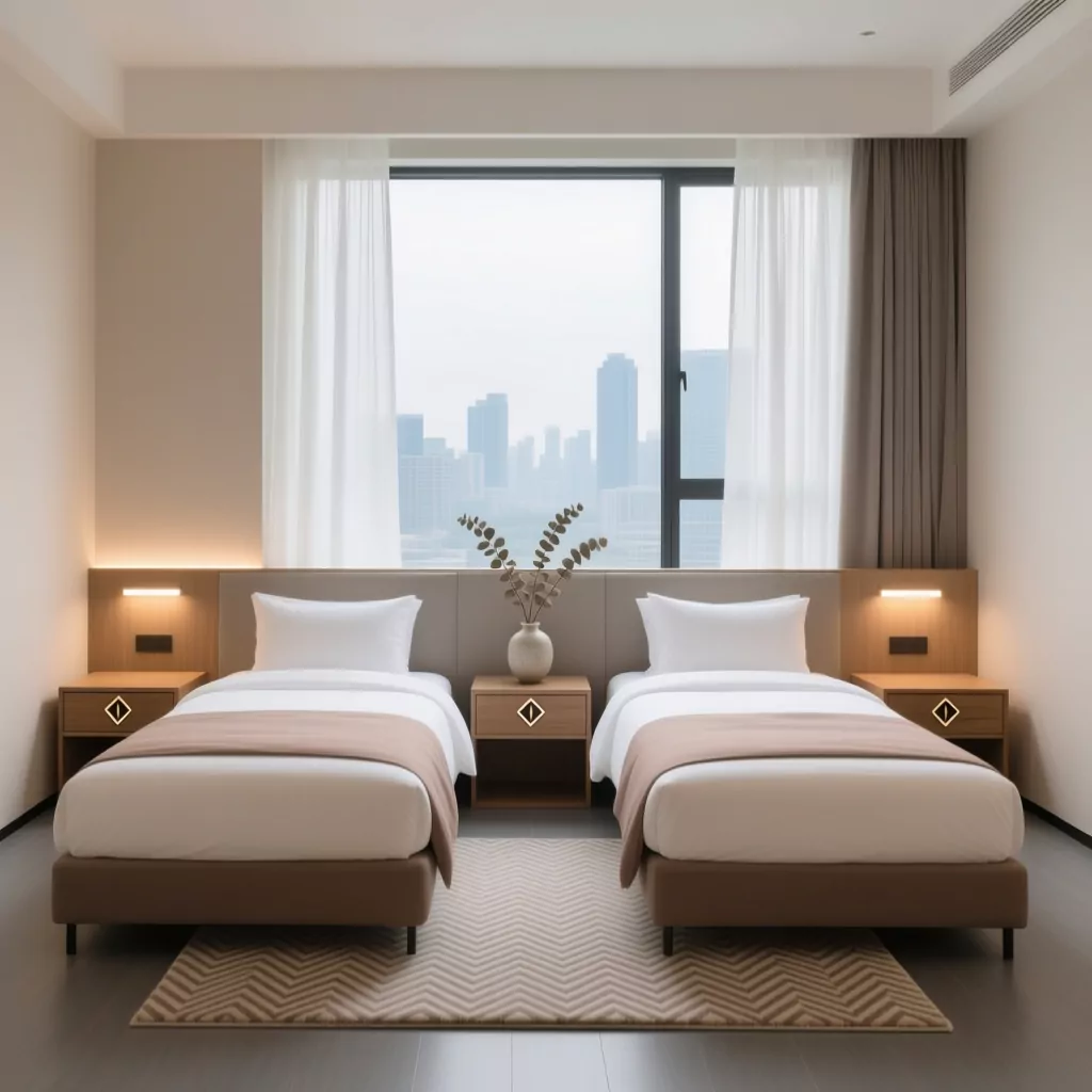 Phòng ngủ đôi thiết kế hiện đại, view thành phố