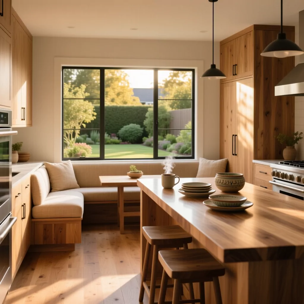 Thiết kế chung cư 3 phòng ngủ - không gian bếp gỗ ấm cúng view vườn.