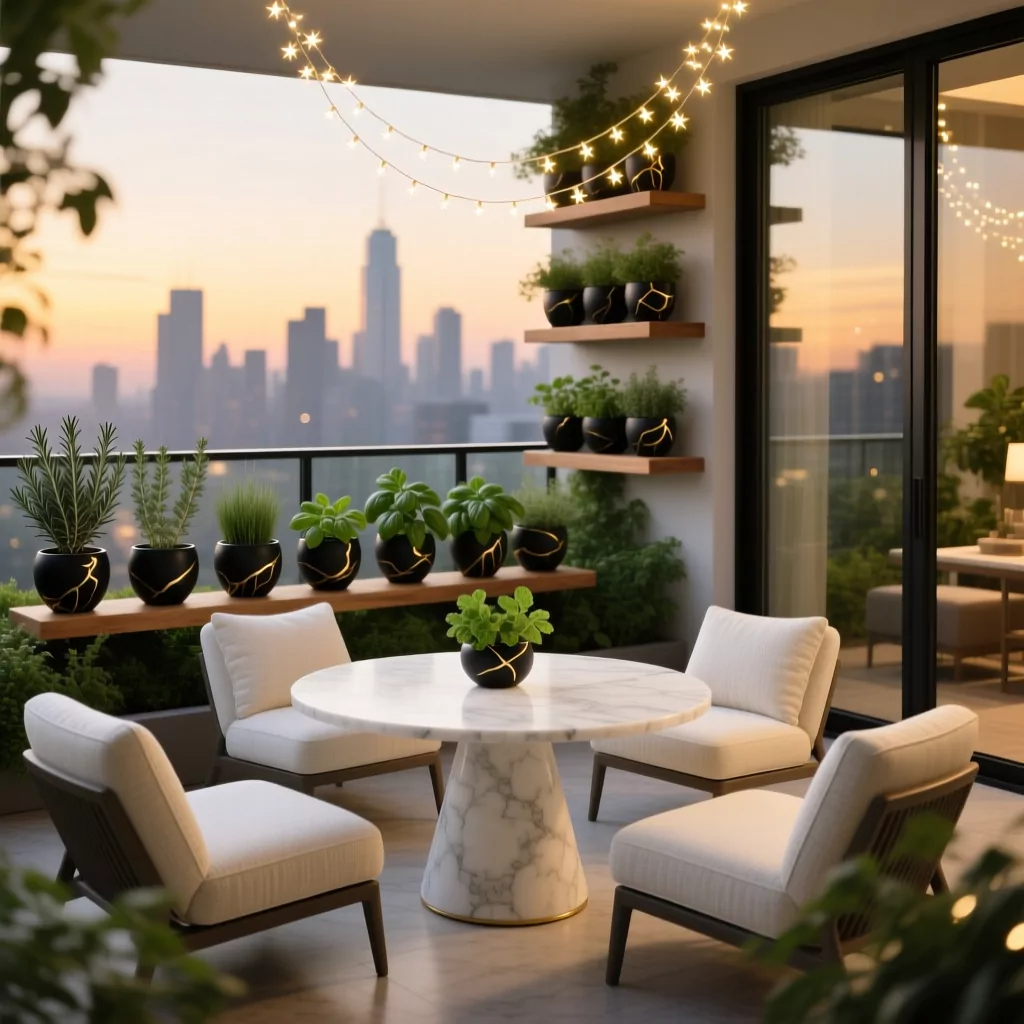 Nội thất chung cư tân cổ điển trên ban công view city.