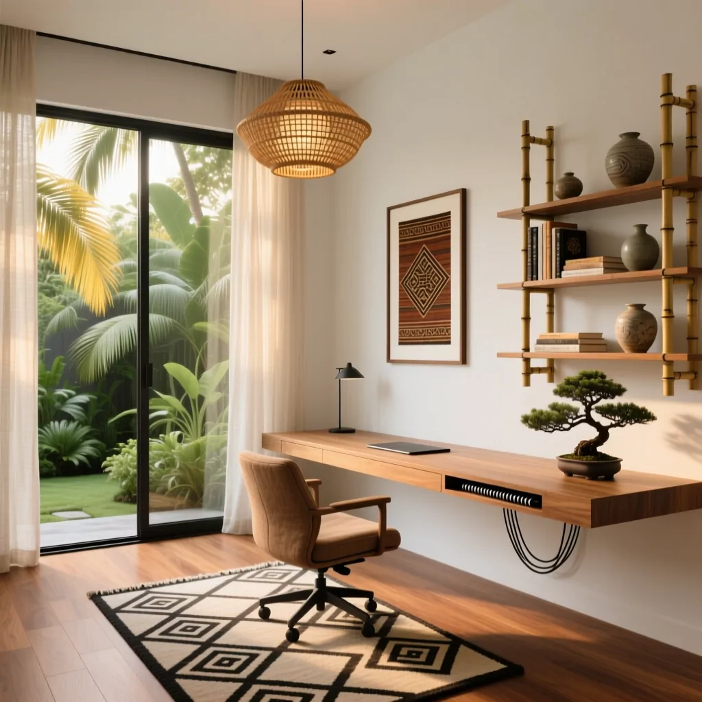 Nội thất gỗ óc chó trong phòng làm việc hiện đại.