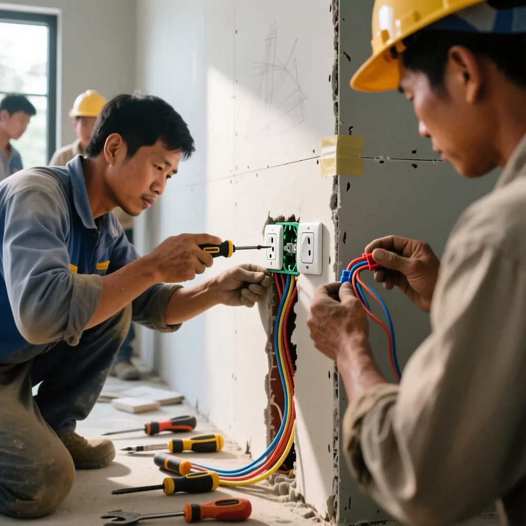 Thi công nội thất lắp đặt ổ cắm điện âm tường