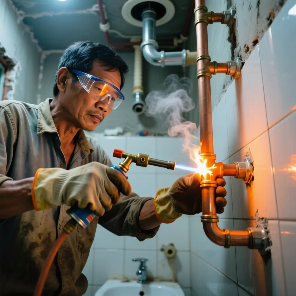 Thi công nội thất đi ống đồng máy lạnh âm tường