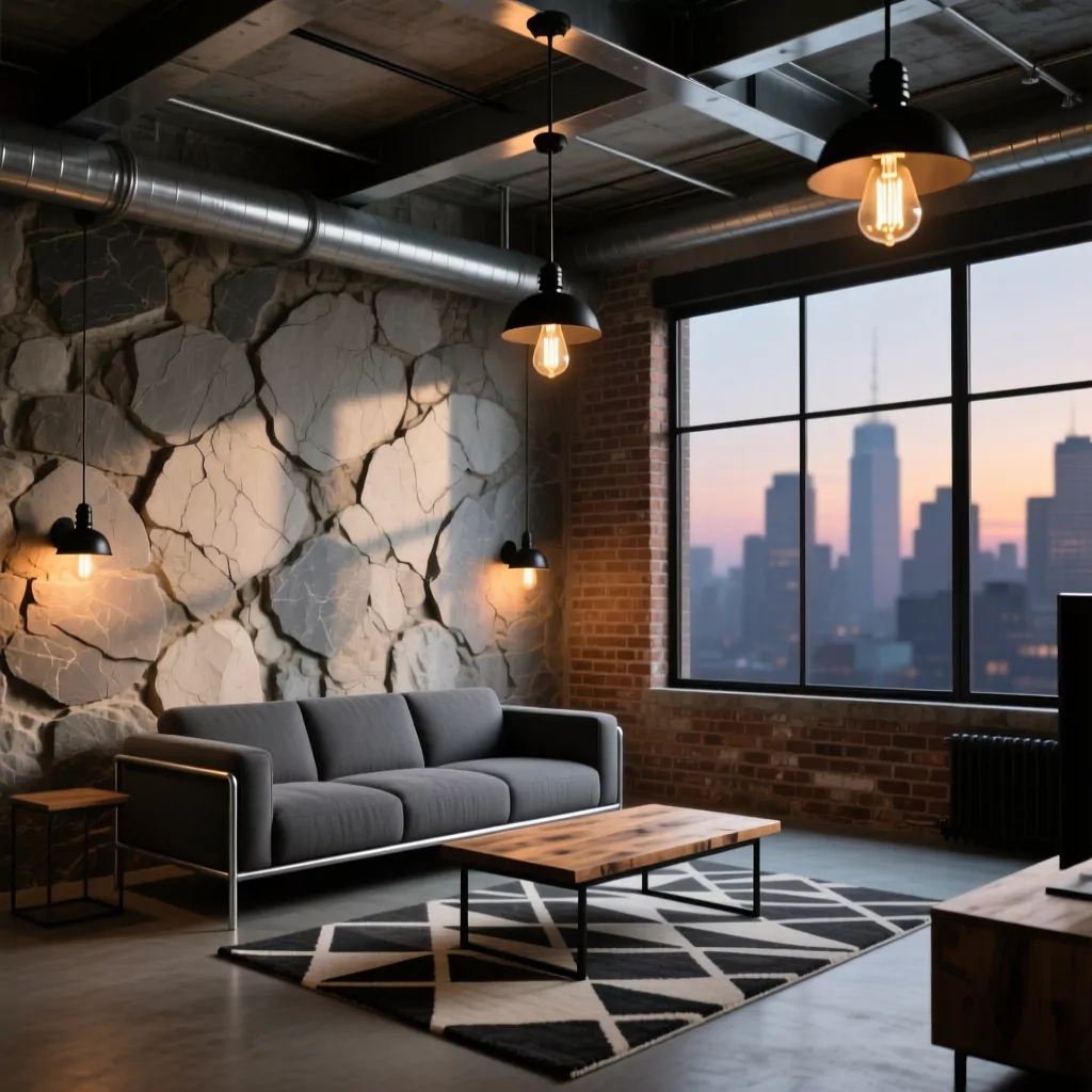 Đơn vị thi công nội thất phòng khách Industrial cá tính uy tín
