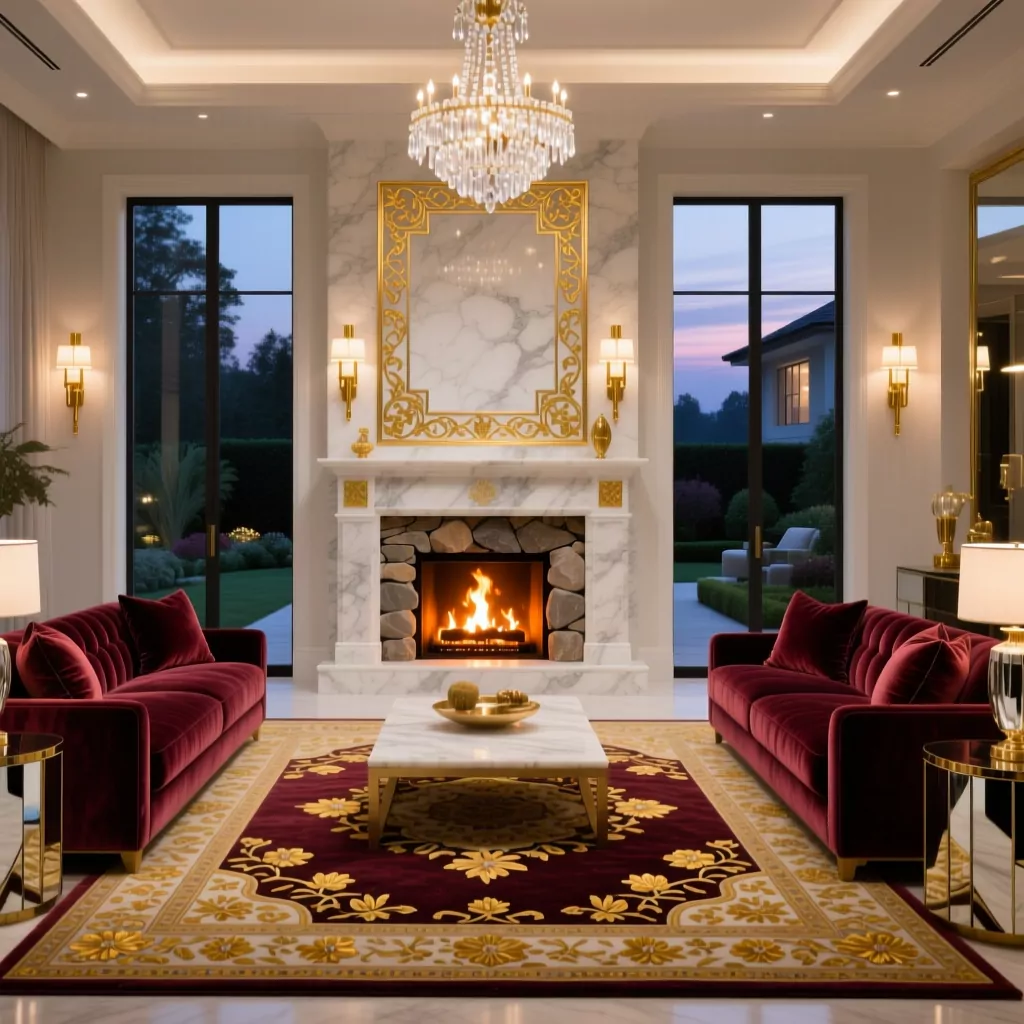 Thi công nội thất phòng khách vách ốp đá marble