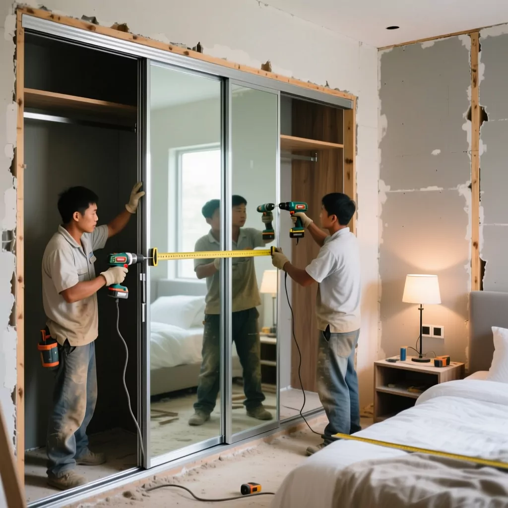 Thi công nội thất trọn gói — thợ mộc lành nghề đóng tủ áo