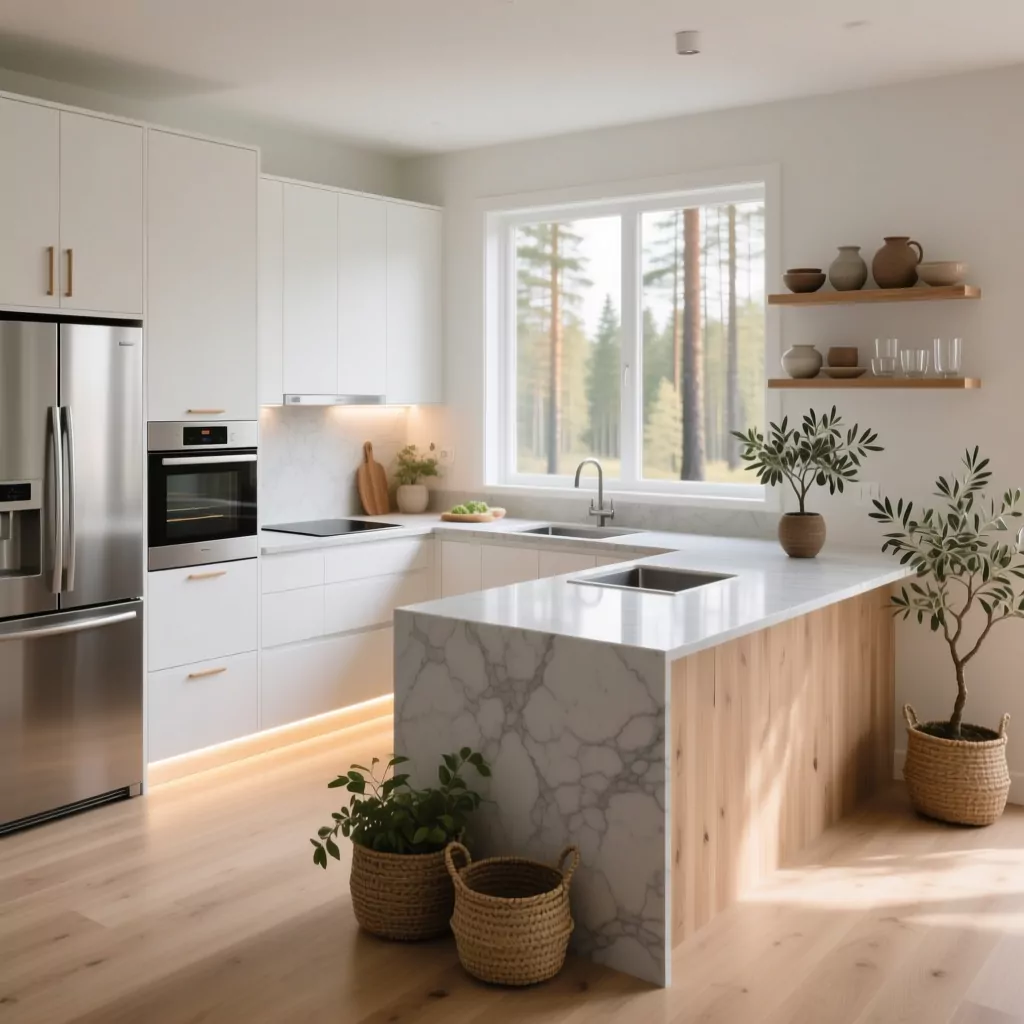 Thiết kế nội thất biệt thự — bếp chữ U Scandinavian tối ưu công năng