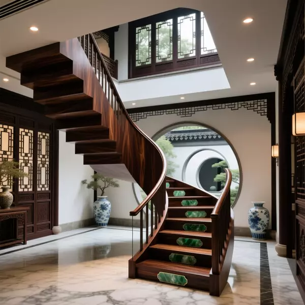 Cầu thang phong cách cổ điển với chi tiết phào chỉ tỉ mỉ