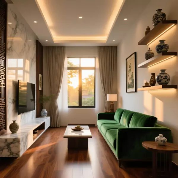 Thiết kế nội thất nhà phố phòng khách sang trọng tối ưu ánh sáng tự nhiên