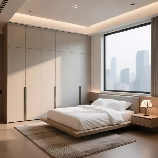 Thiết kế nội thất nhà phố phòng ngủ hiện đại hệ tủ âm tường kịch trần