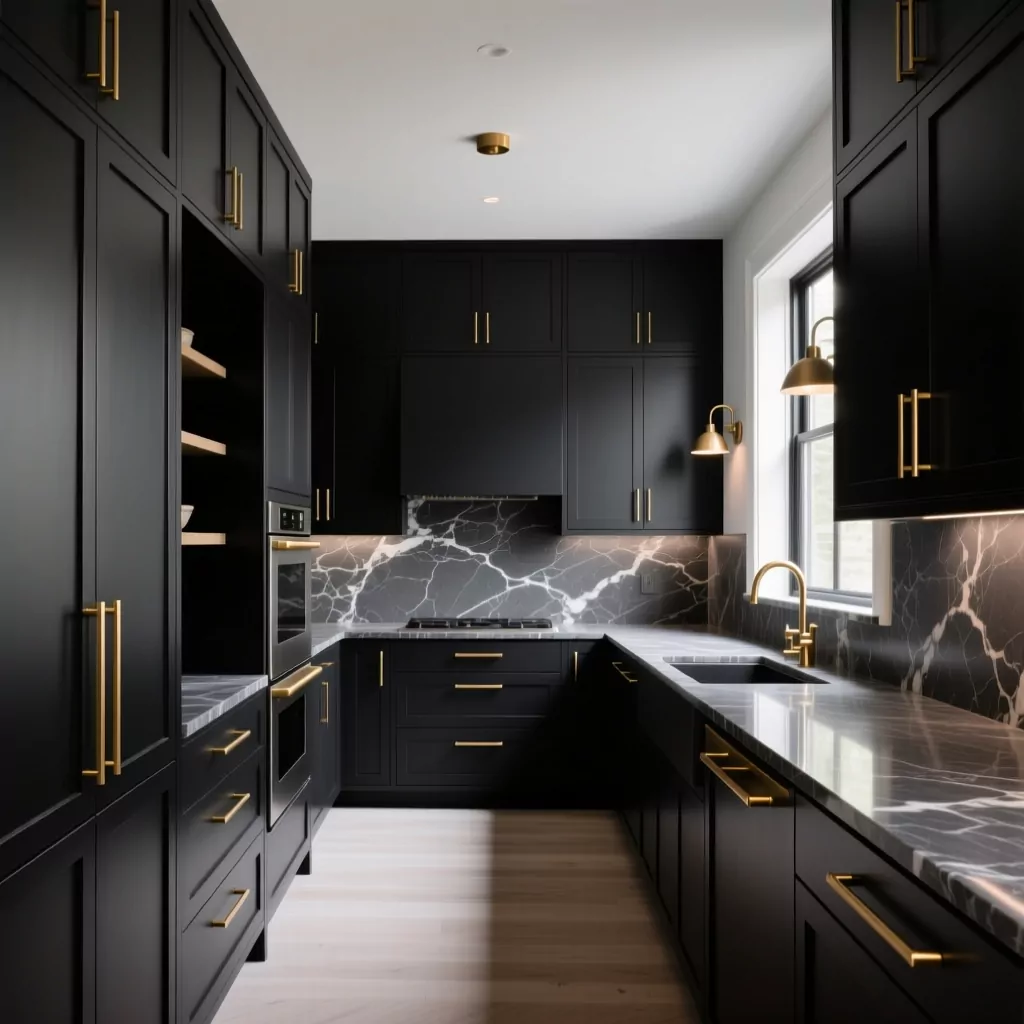 Thiết kế phòng bếp tủ bếp đen nhám cá tính đẳng cấp