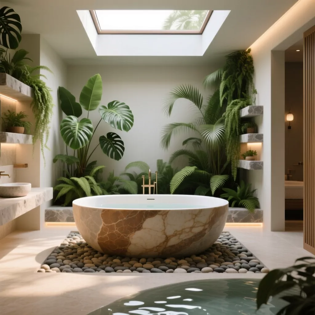 Phòng tắm phong cách Wabi Sabi sử dụng vật liệu thô mộc và gam màu đất