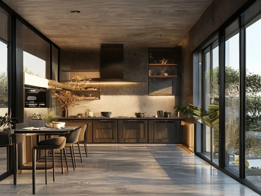 Ban công mở rộng không gian cho mẫu nội thất phòng bếp 10m2 đẹp
