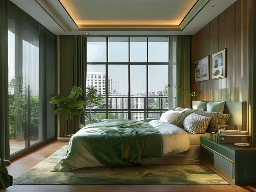 Ban công xanh cho mẫu nội thất phòng ngủ 16m2 đẹp