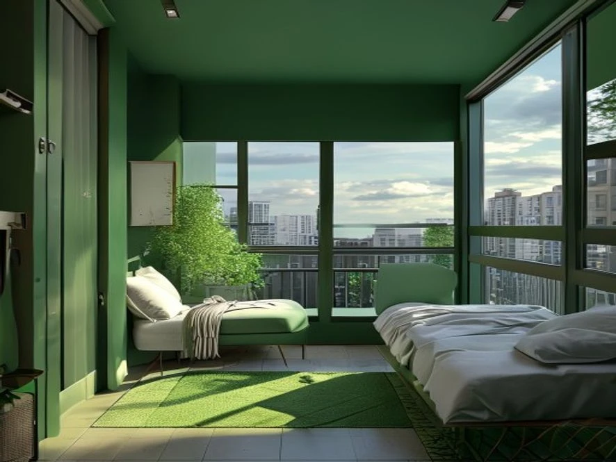 Ban công xanh mát trong nội thất phòng ngủ 30m2
