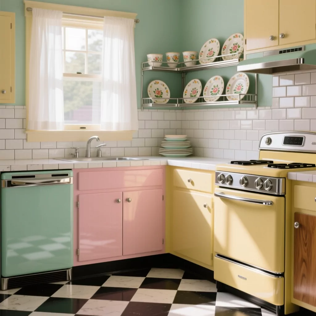 Mẫu bàn đảo bếp đẹp phong cách Vintage Retro