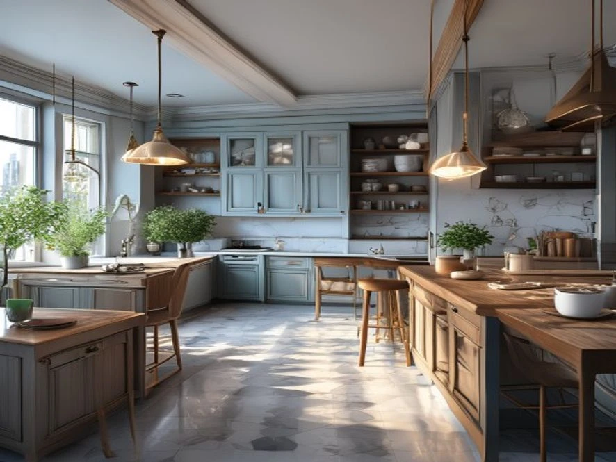 Bản vẽ 3D thiết kế nội thất phòng bếp 10m2