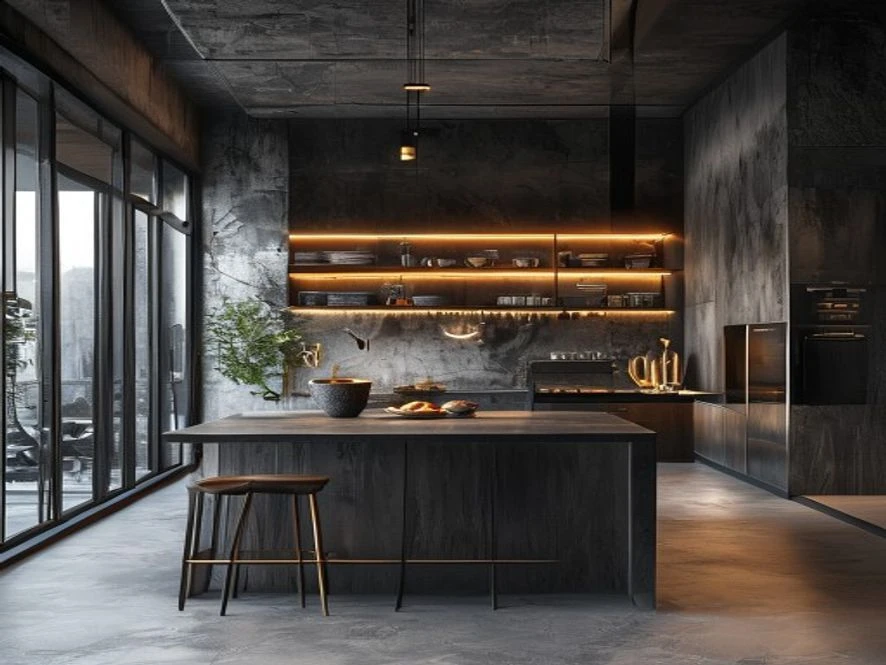 Bếp 15m2 phong cách công nghiệp mạnh mẽ
