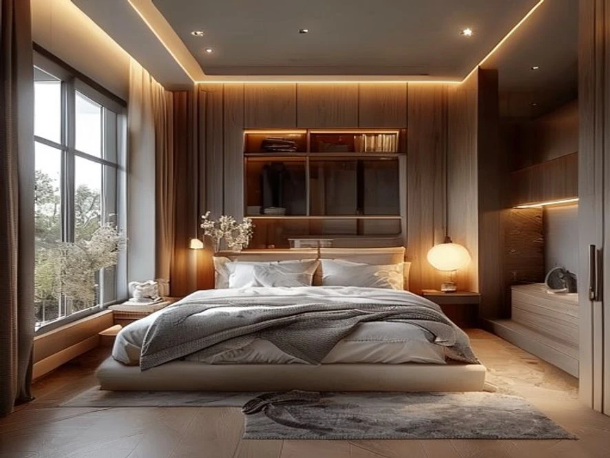Bố trí giường tủ thông minh trong thiết kế nội thất phòng ngủ 16m2