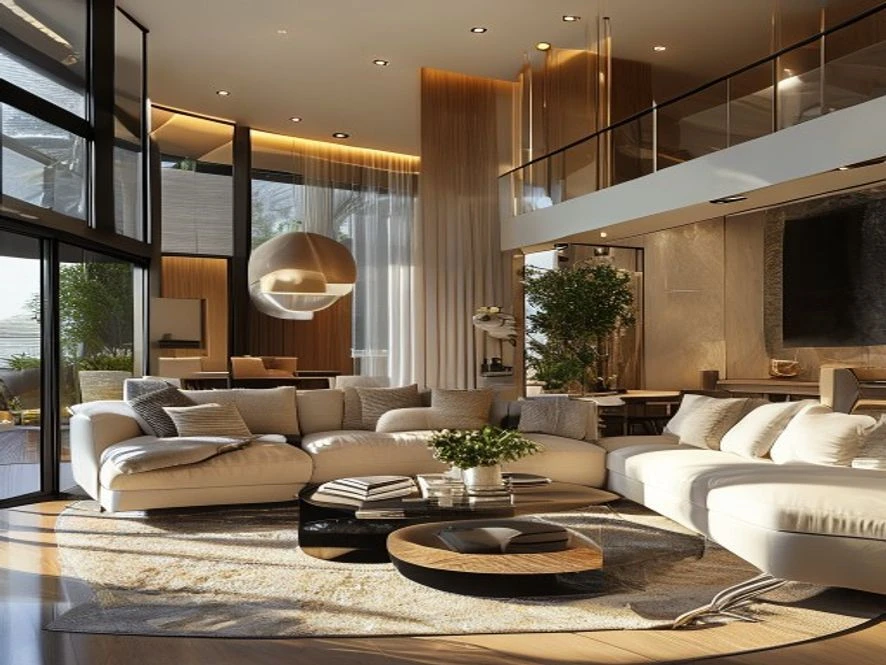 Bố trí phòng khách mở trong mẫu nội thất phòng khách 40m2 đẹp