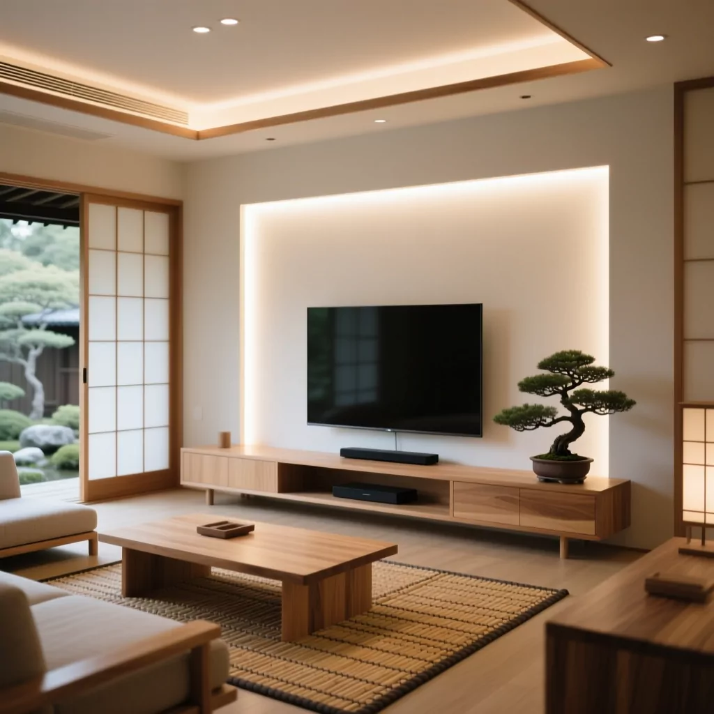Gầm cầu thang phòng khách phong cách Japandi