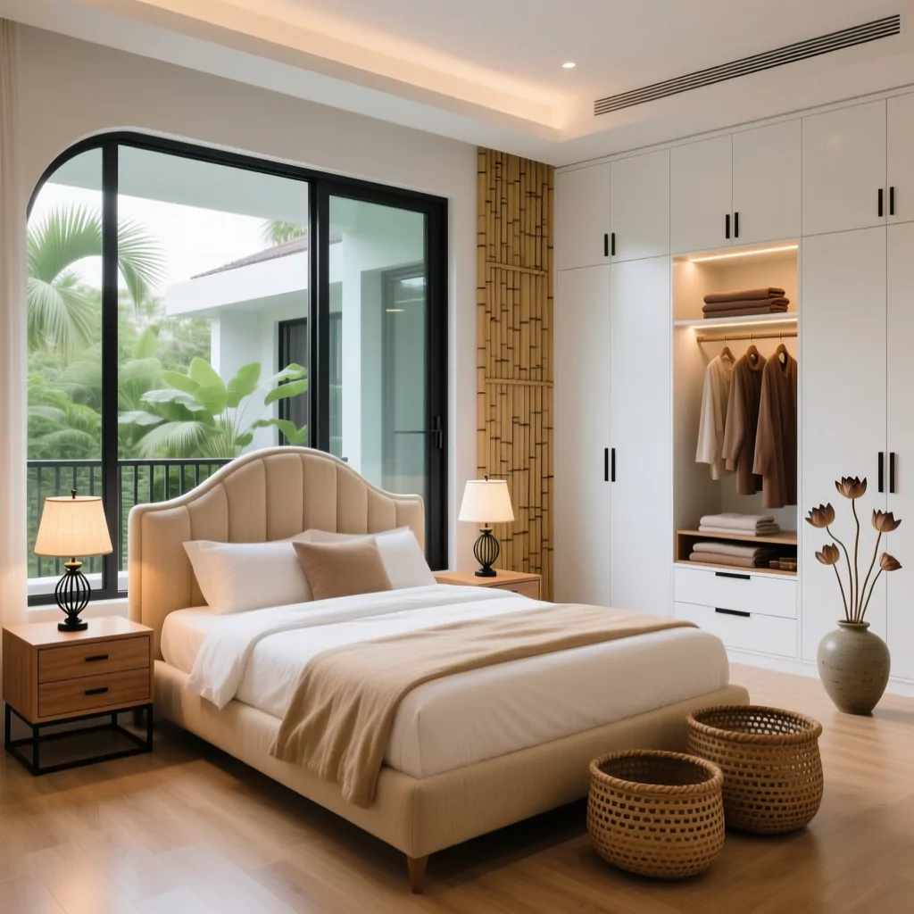 Không gian liền mạch từ cầu thang phòng khách đẹp lên phòng ngủ