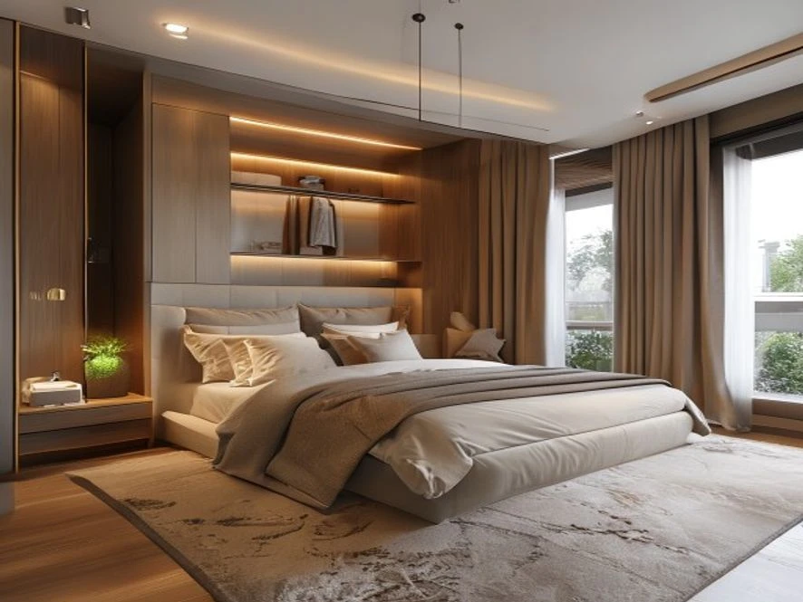 Giường hộp tích hợp tủ quần áo cho nội thất phòng ngủ 12m2