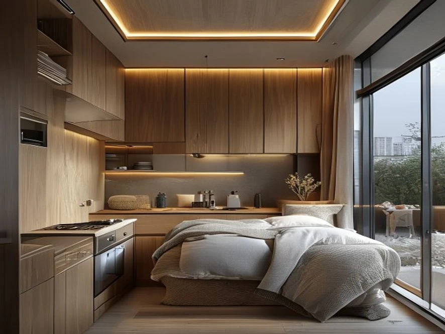 Góc bếp nhỏ tích hợp phòng ngủ 10m2 đa năng