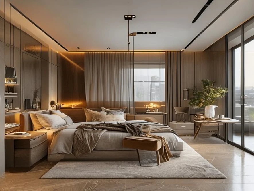 Góc làm việc đa năng trong mẫu nội thất phòng ngủ 16m2 đẹp