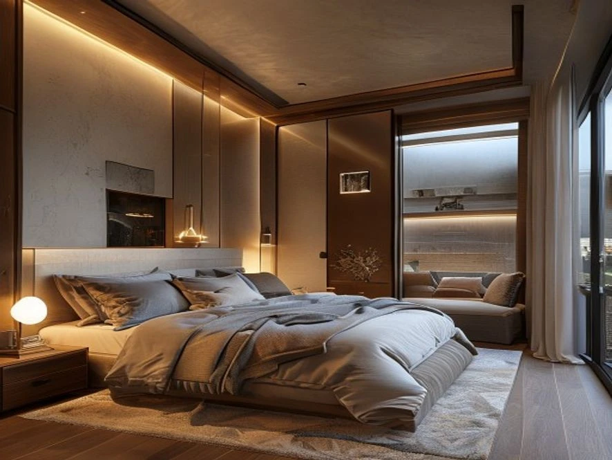Góc làm việc tích hợp trong thiết kế nội thất phòng ngủ 12m2