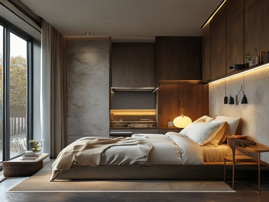 Kết nối bếp và phòng ngủ nhỏ nội thất