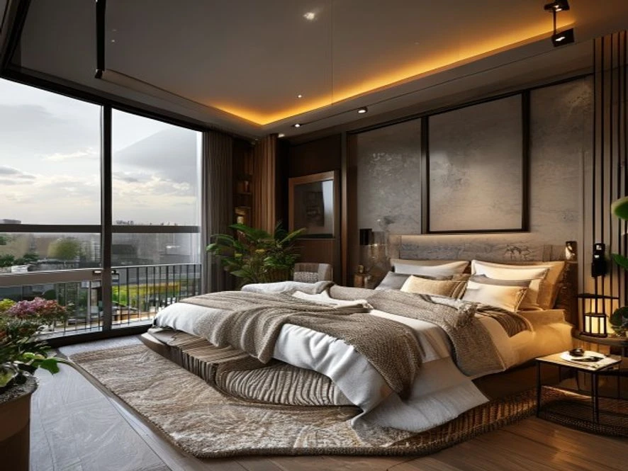 Không gian ban công mở rộng trong thiết kế nội thất phòng ngủ 12m2