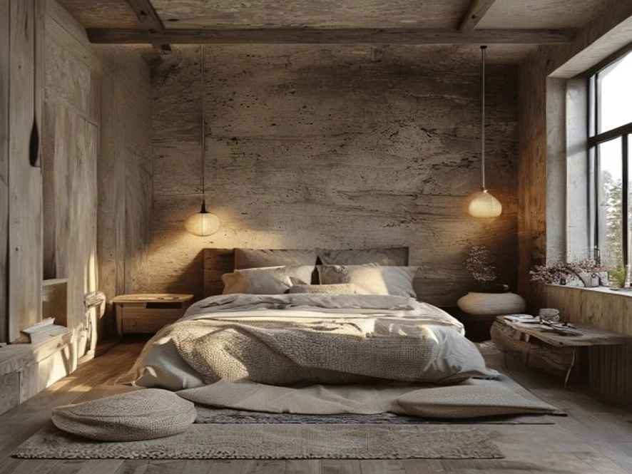 Không gian Wabi Sabi mộc mạc trong thiết kế nội thất phòng ngủ 30m2