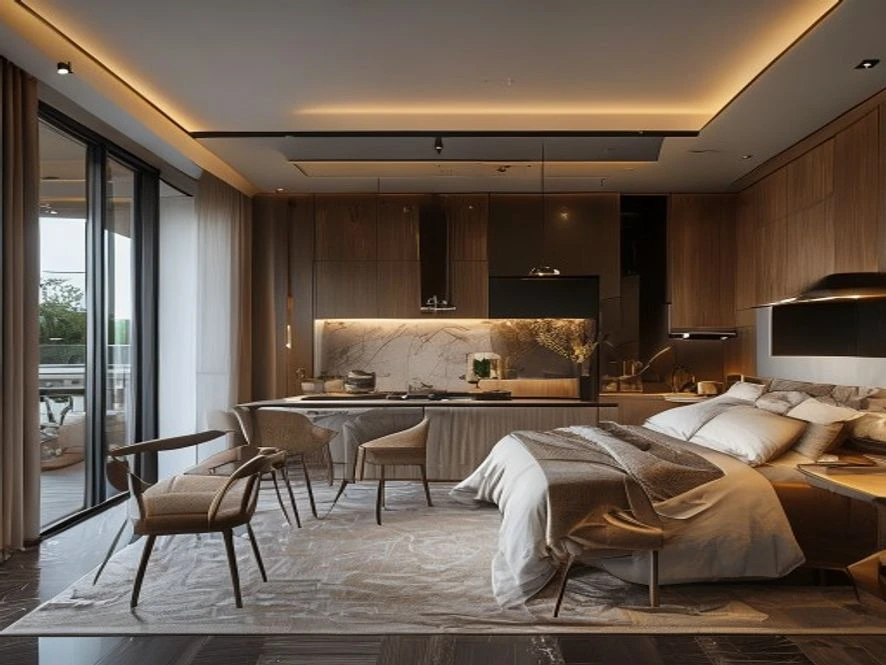 Khu vực bếp tích hợp trong thiết kế nội thất phòng ngủ 20m2