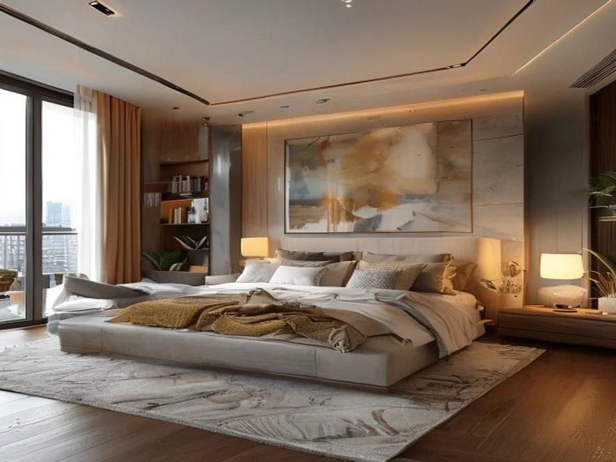 Khu vực phòng khách kết hợp trong thiết kế nội thất phòng ngủ 20m2