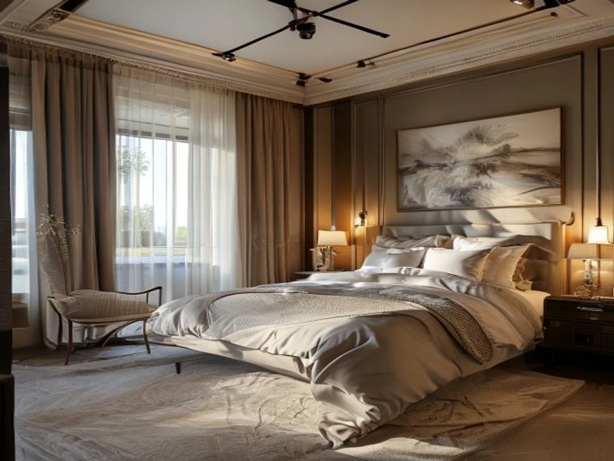 Khu vực phòng ngủ trung tâm trong mẫu nội thất phòng ngủ 10m2 đẹp