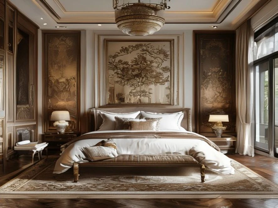 Kiểu dáng cổ điển Indochine trong mẫu nội thất phòng ngủ 16m2 đẹp