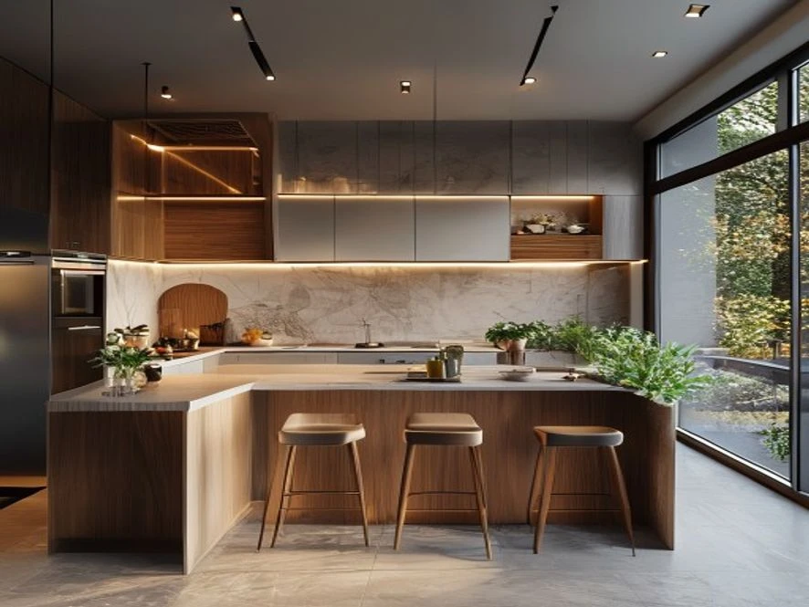 Mẫu nội thất phòng bếp 10m2 đẹp thiết kế chữ L