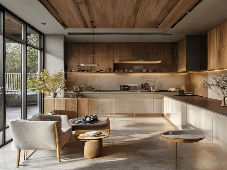 Mẫu nội thất phòng bếp 10m2 kết hợp phòng khách