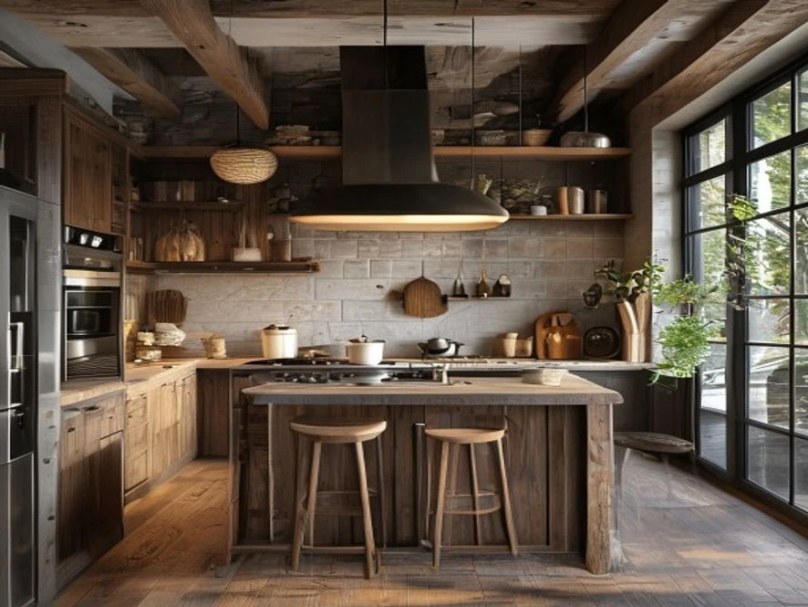 Mẫu nội thất phòng bếp 12m2 phong cách truyền thống ấm cúng