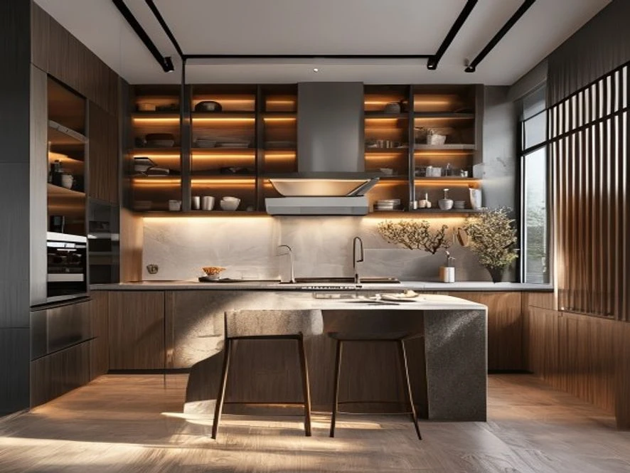Mẫu nội thất phòng bếp 15m2 đẹp phong cách hiện đại