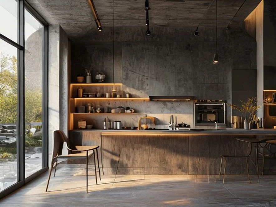 Mẫu nội thất phòng bếp 20m2 đẹp phong cách công nghiệp