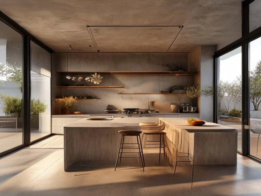 Mẫu nội thất phòng bếp 20m2 đẹp phong cách tối giản