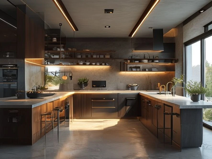 Mẫu nội thất phòng bếp 20m2 đẹp theo phong cách chữ L