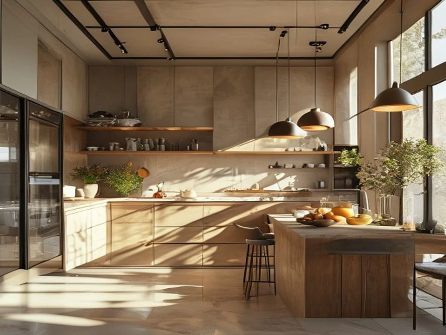 Mẫu nội thất phòng bếp 20m2 đẹp với phối màu hài hòa