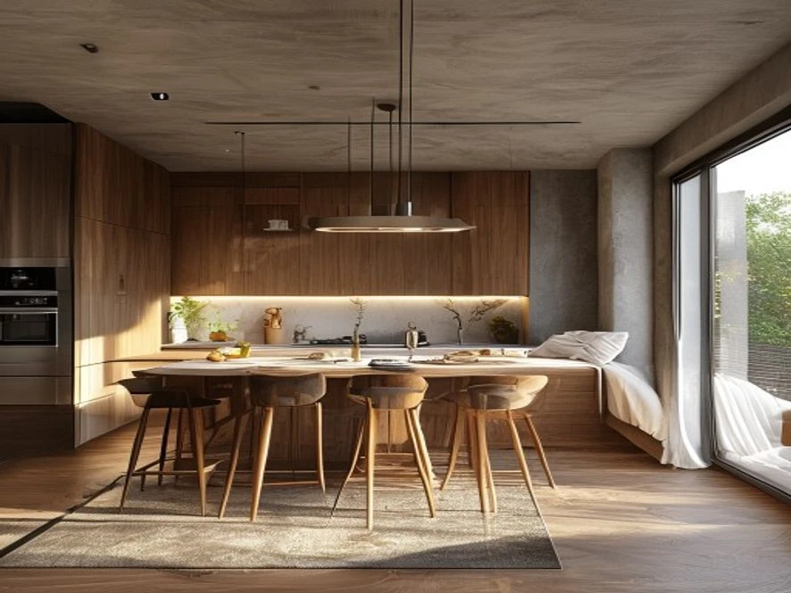 Mẫu nội thất phòng bếp 25m2 đẹp gần phòng ngủ với hệ thống thông gió tối ưu