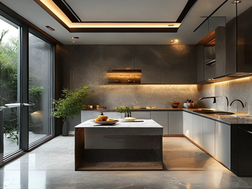 Mẫu nội thất phòng bếp 25m2 đẹp kết hợp phòng tắm chống ẩm