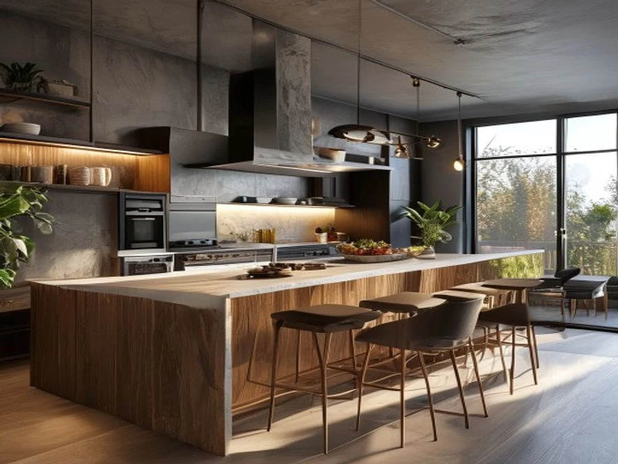 Mẫu nội thất phòng bếp 25m2 đẹp với layout chữ U tối ưu