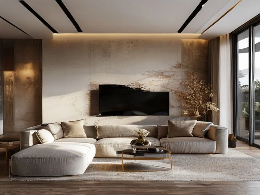 mẫu nội thất phòng khách 15m2 đẹp hiện đại với sofa văng